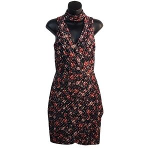 Guess Dress Women's Choker Collar Floral Print V-Neck Dress Size 4
